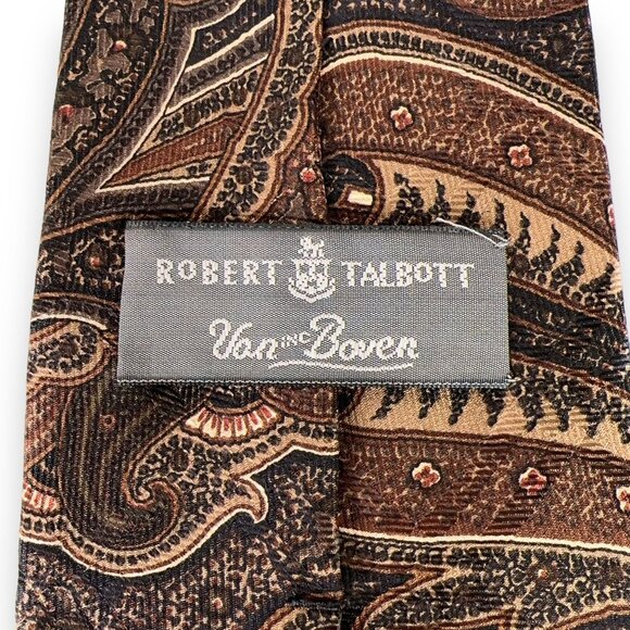 Robert Talbott Mens Tie Size 57 x 3.75 100% Silk Paisley Van Boven Brown Red - Picture 4 of 11